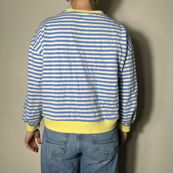 Blue White Striped Preppy Crewneck Size M - Picture 3 of 4